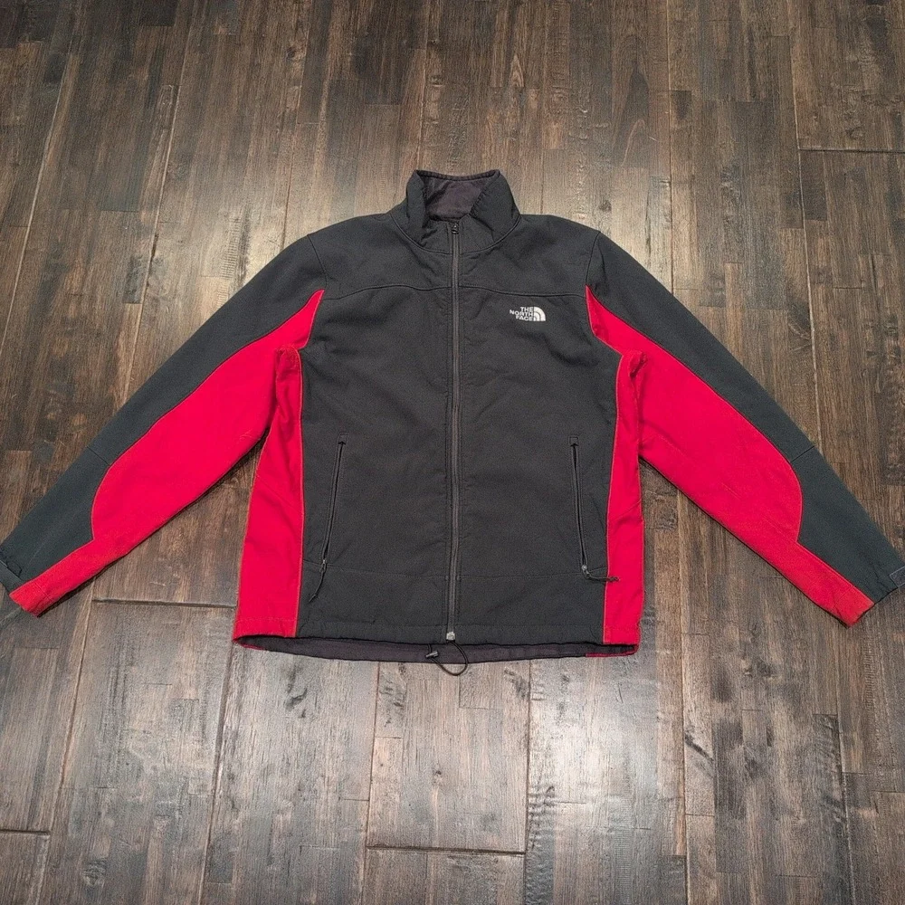 The North Face Mens Jacket Gray Red Full Zip Fleece Lined Activewear Size L‎